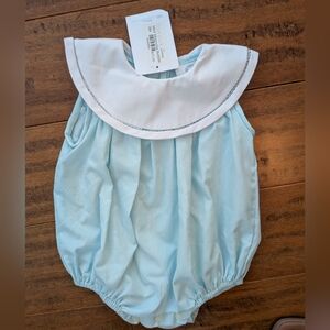 The Proper Peony Blue Baby Romper with White Collar